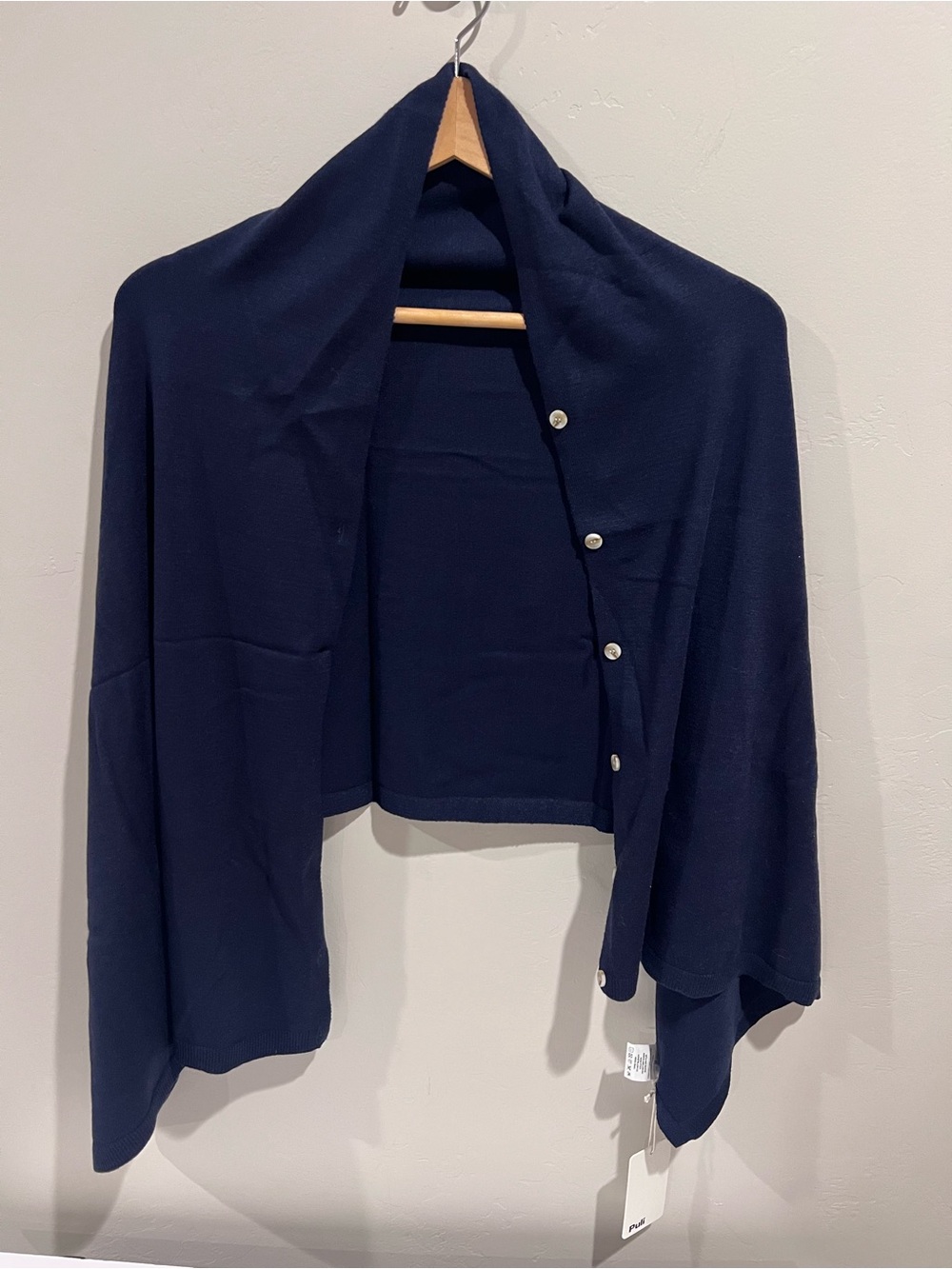 Puli Navy Button-Front Shawl Cardigan